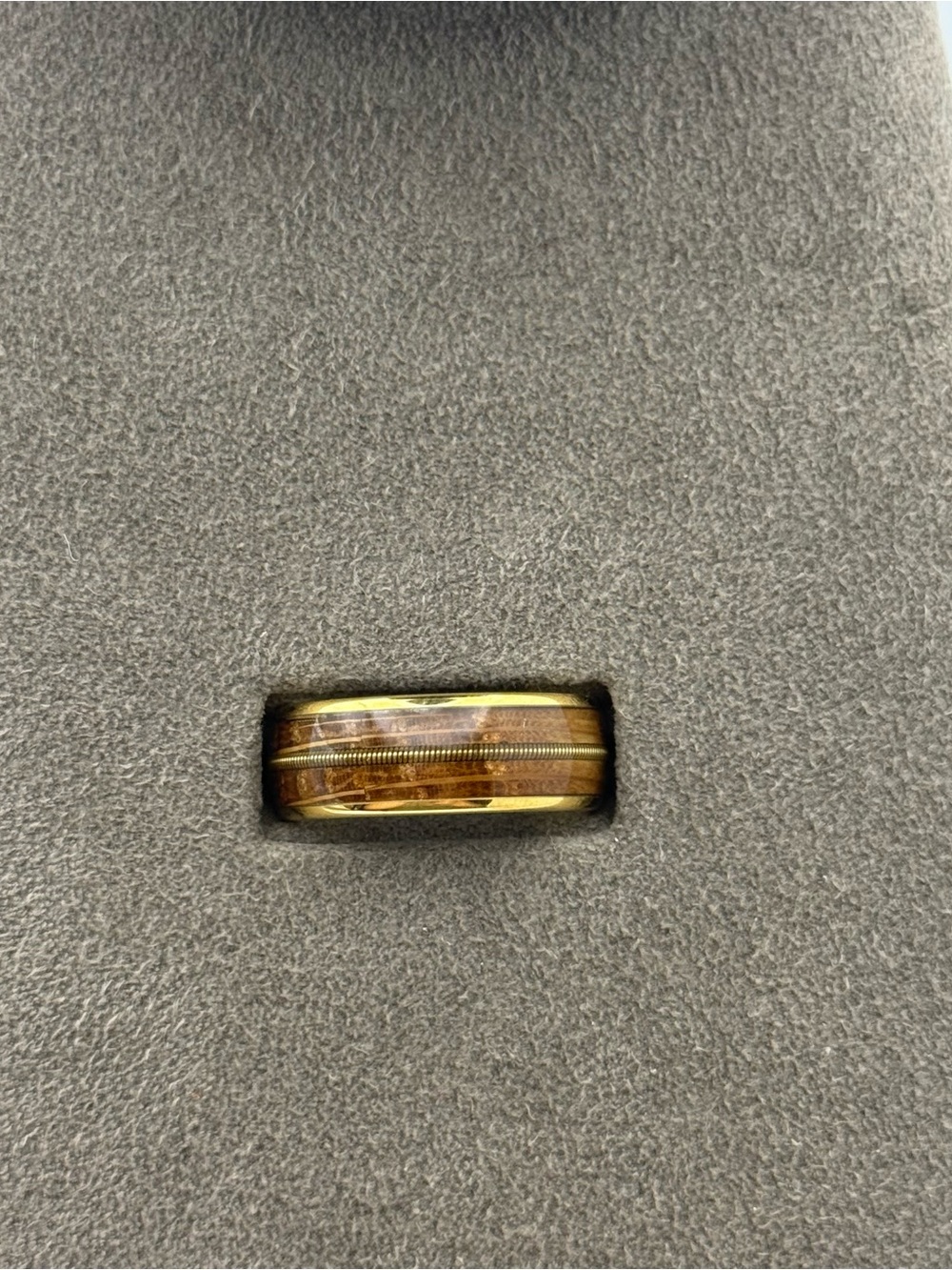 Tungsten Carbide guitar string and barrel whiskey oak wood rose gold men’s ring